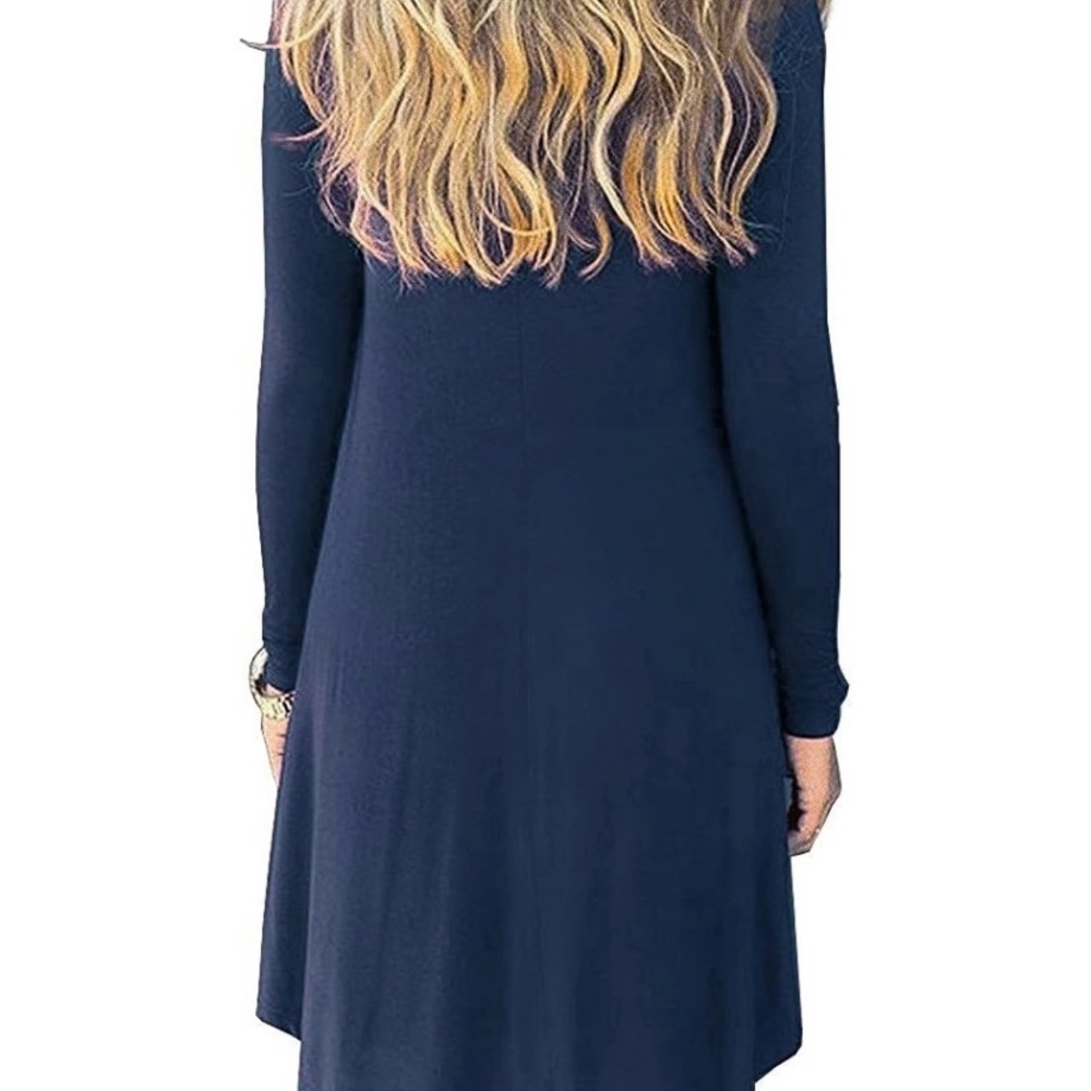 NWT Women's Long Sleeve Crewneck Navy Blue T Shirt Dress Size Medium - Picture 2 of 2